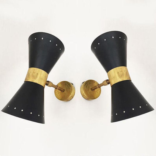 A Pair Of Italian Style Wall Light Lamp Stilnovo Diablo Matte Black in Raw Brass Finish , Wall Lighting Vanity Lamp Bathroom Lamp Lights