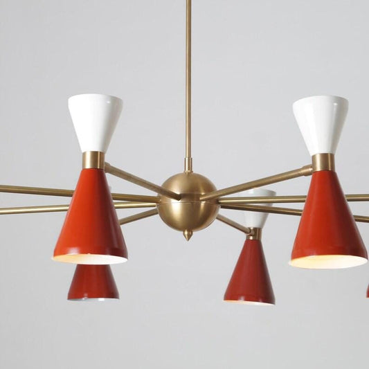 Eight Arms 16 Lights Colored Shade sputnik Ceiling Chandelier Stilnovo Style Brass Fixture Raw Brass Finish Bedroom Lights Fixture