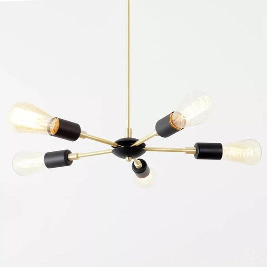Semi Flush Mount Modern Brass 5 Arm Lights Sputnik Chandelier Brushed Brass Finish Bedroom Lights Fixture