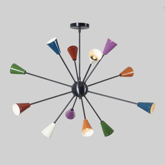 Multicolor Shade Twelve Arms Sputnik Starburst Ceiling Chandelier Light Fixture Black Brass Finish Bedroom Lights Fixture