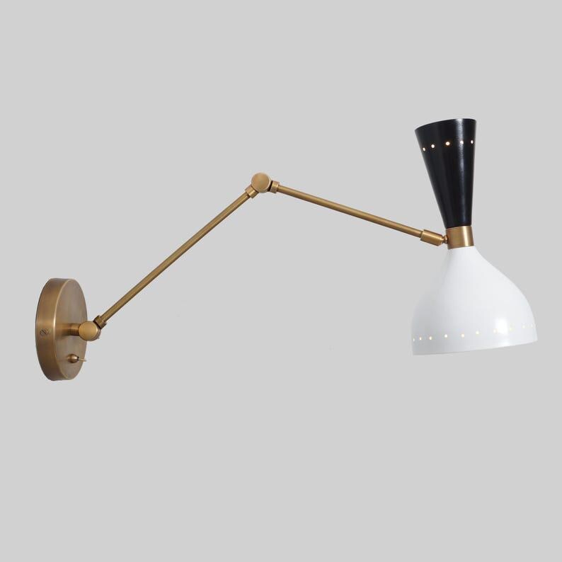 Single Wall Sconce Mid Century Italian Style Double Light Articulated Brass Sconce Brass Wall Lamps Light Fixture