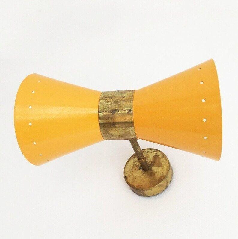 A Pair Of Wall Light Lamp Italian Stilnovo Diablo Yellow in Raw Brass Finish , Wall Lighting Vanity Lamp Bathroom Lamp Light Fixture