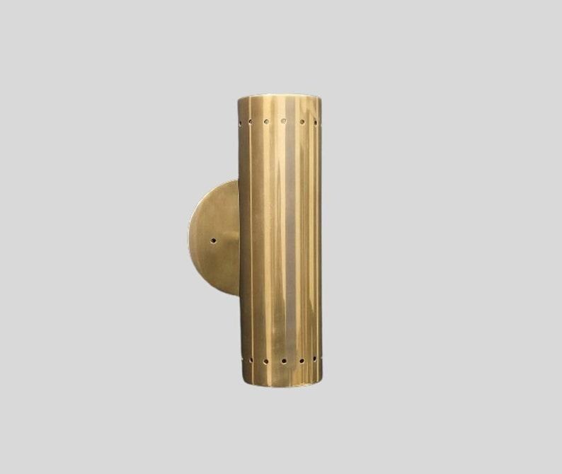 Pair of Mid Century Cylindrical Shape Raw Brass Finish - Italian Wall Light Sconce Fixtures - Bedroom Lights - Vanity Lamps