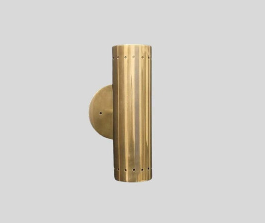Pair of Mid Century Cylindrical Shape Raw Brass Finish - Italian Wall Light Sconce Fixtures - Bedroom Lights - Vanity Lamps