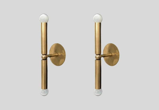 Pair of Cylindrical Mid Century Wall Light Sconce ~ Raw Brass Finish Italian- Fixtures - Bedroom Lights - Vanity Lamps Light Fixture