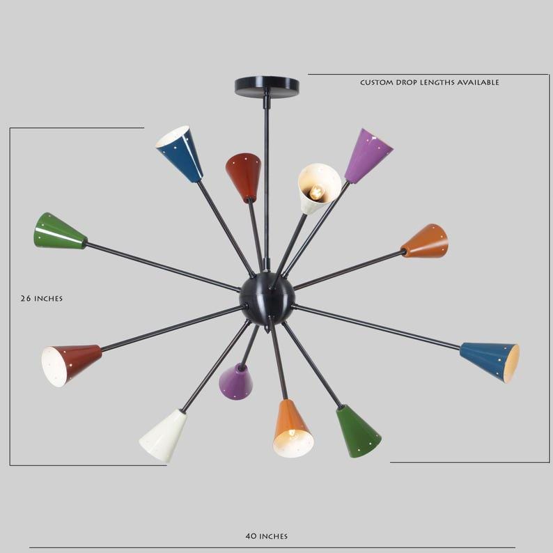 Multicolor Shade Twelve Arms Sputnik Starburst Ceiling Chandelier Light Fixture Black Brass Finish Bedroom Lights Fixture
