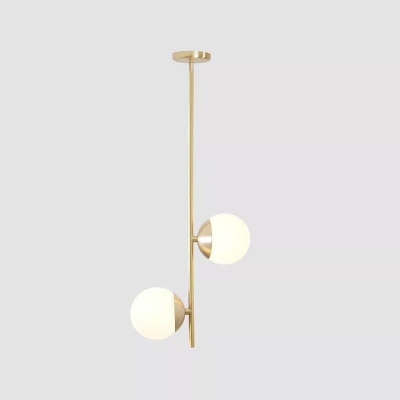 2 Glass Globes Pendant Light Modern Brass Stem Sputnik Chandelier Brushed Brass Finish Bedroom Lights Fixture