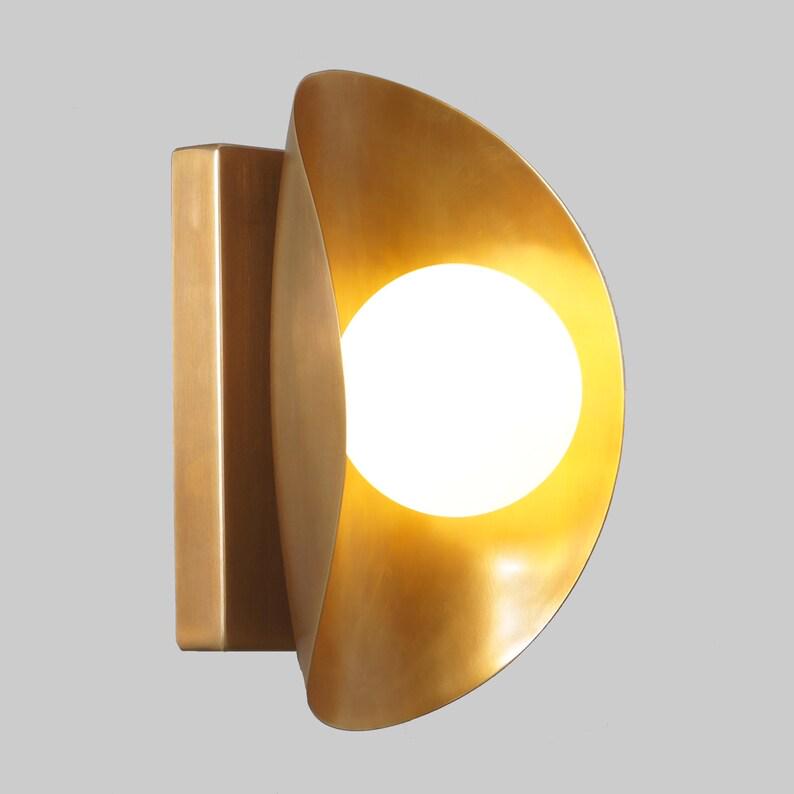 Curved Shade Mid Century Single Light Globe Brass Wall Sconce Style Brass Wall Lamp Light Fixture