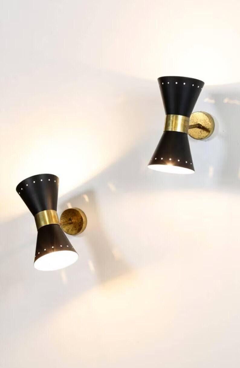 A Pair Of Italian Style Wall Light Lamp Stilnovo Diablo Matte Black in Raw Brass Finish , Wall Lighting Vanity Lamp Bathroom Lamp Lights