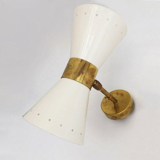 Pair Of Wall Sconce Light Lamp Italian Stilnovo Diablo White in Raw Brass Finish , Wall Lighting Vanity Lamp Bathroom Light Fixture
