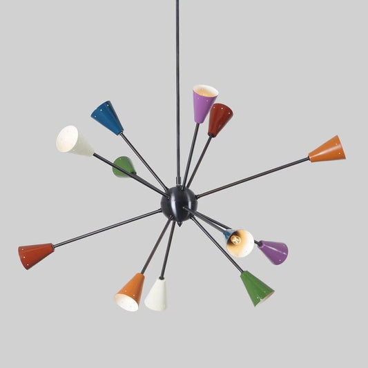 Multicolor Shade Twelve Arms Sputnik Starburst Ceiling Chandelier Light Fixture Black Brass Finish Bedroom Lights Fixture