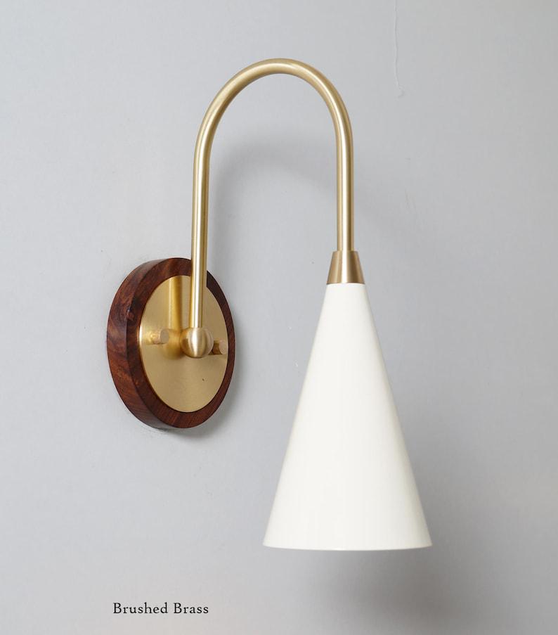 Stilnovo Style Mid Century Single Light Cone Shade Brass Wall Sconce Beside Wall Lamp Light Fixture