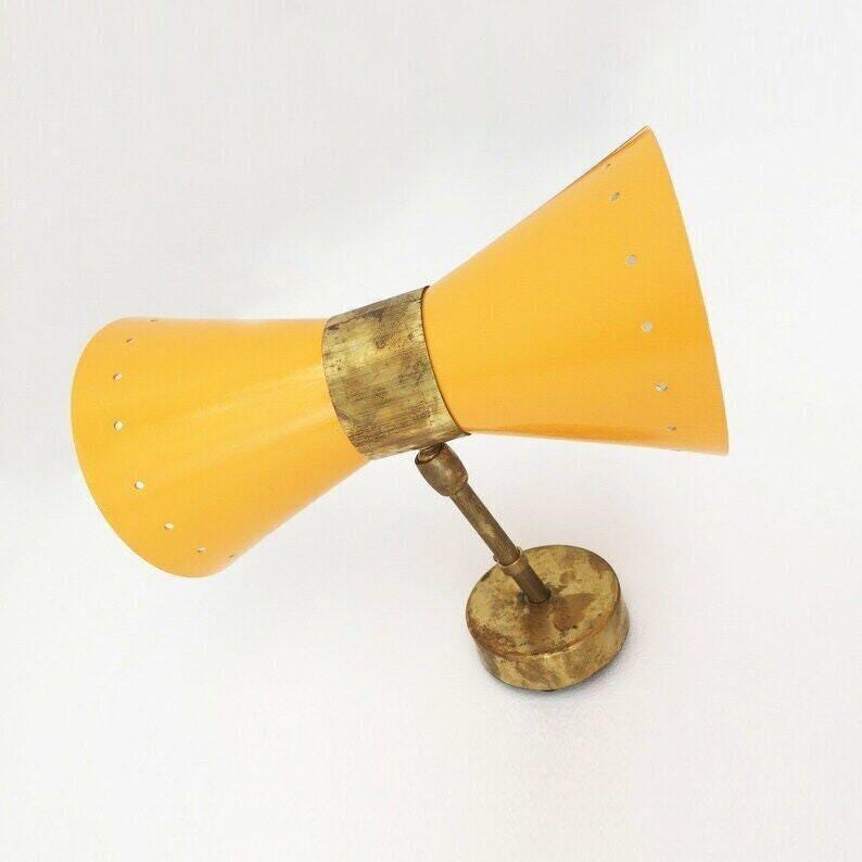 A Pair Of Wall Light Lamp Italian Stilnovo Diablo Yellow in Raw Brass Finish , Wall Lighting Vanity Lamp Bathroom Lamp Light Fixture