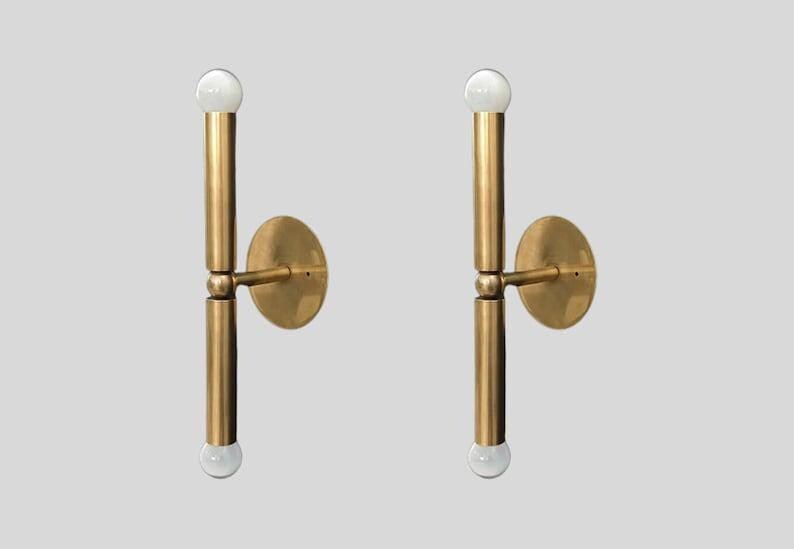 Pair of Cylindrical Mid Century Wall Light Sconce ~ Raw Brass Finish Italian- Fixtures - Bedroom Lights - Vanity Lamps Light Fixture