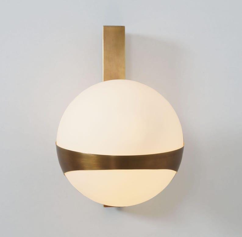 Mid century Wall Sconce Single Glass Globe Brass Sconce Wall Lamp - Bedside Wall Lamp Wall Mount Light Fixture
