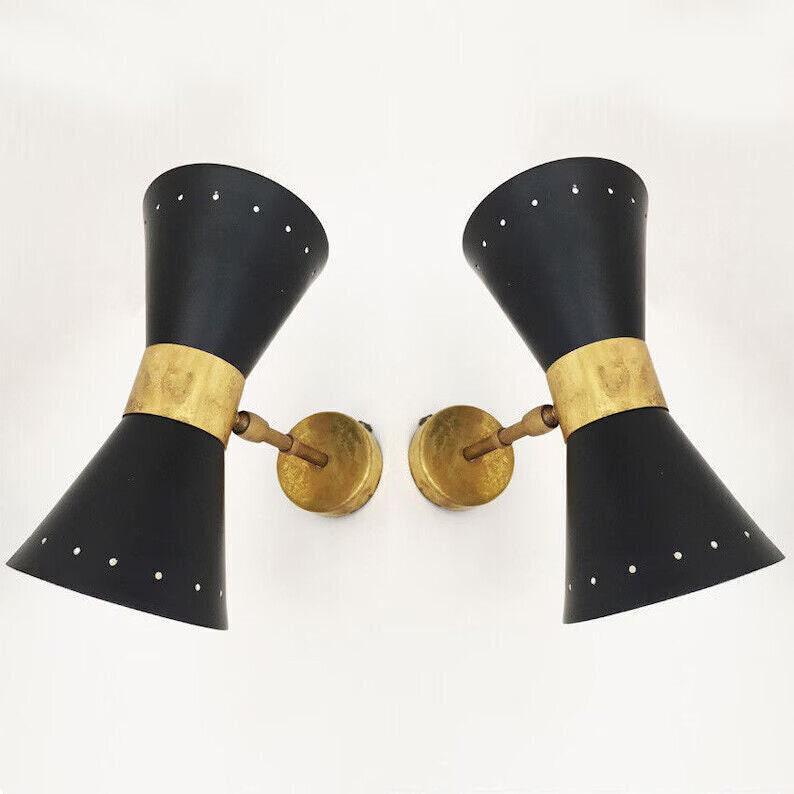 A Pair Of Italian Style Wall Light Lamp Stilnovo Diablo Matte Black in Raw Brass Finish , Wall Lighting Vanity Lamp Bathroom Lamp Lights