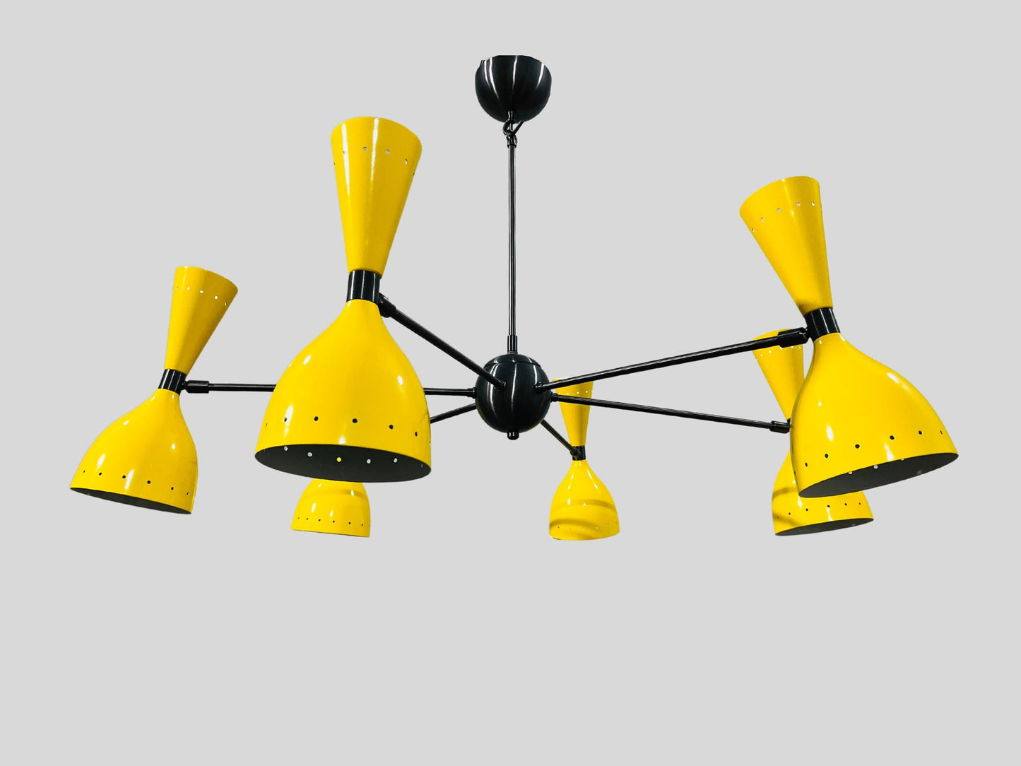 Sputnik Chandelier Light Six Arm 12 Lights Stilnovo Style ~ Brass Fixture ~ Mid Century Modern Light Brass Chandelier