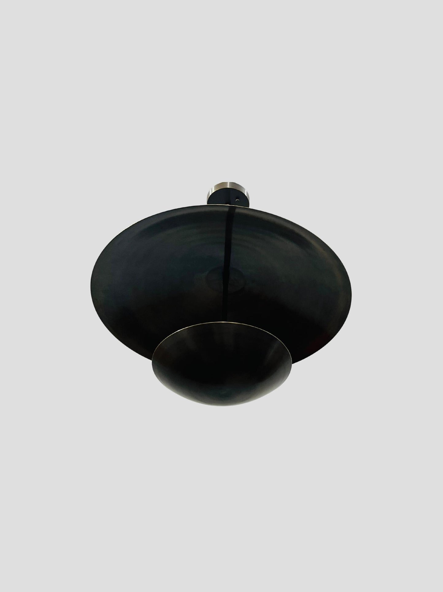 3 Light Modern Flush Mount Chandelier ~ Italian Brass Pendent Double Disk Shade ~ Inspired Lighting Fixture