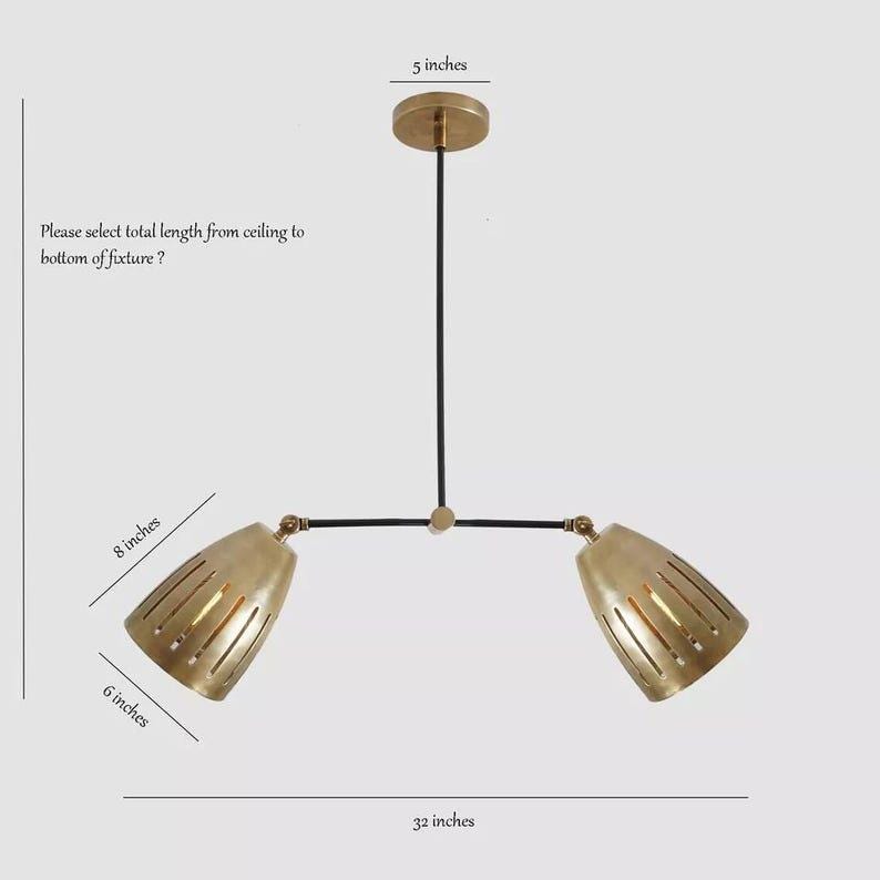 Double Shade Brass Pendant Light Counterweight Pendant Lamp - Brass Shade Lamp Raw Brass Finish Bedroom Lights Fixture