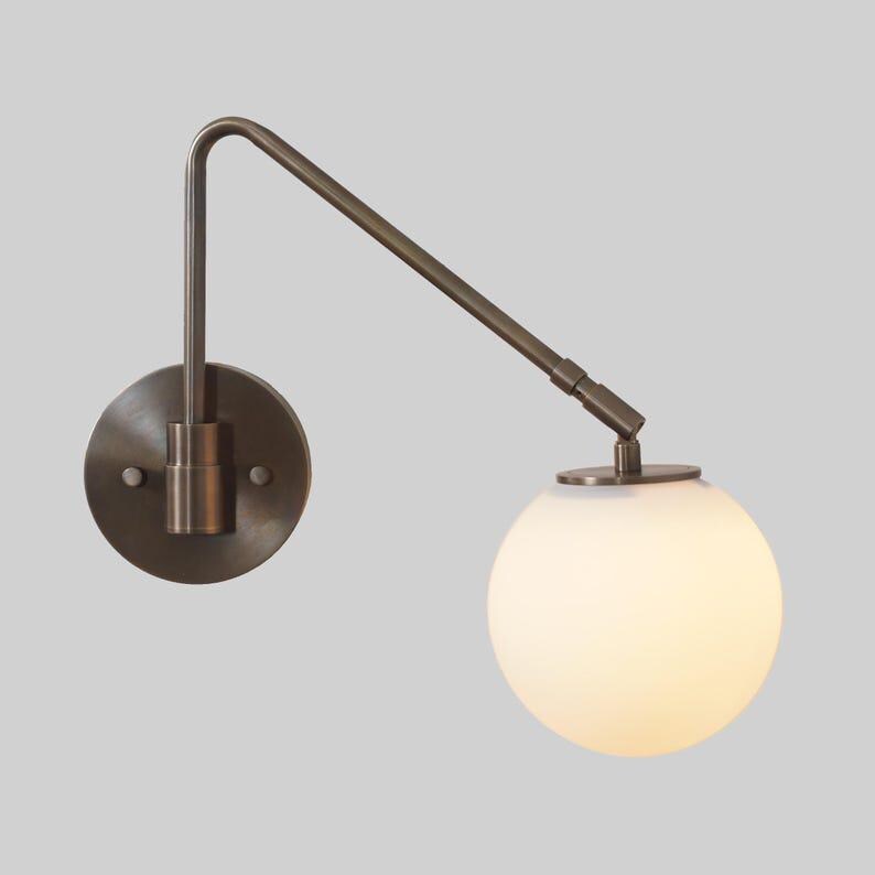 Wall Sconce Mid century Single Glass Globe Shade Light Brass Sputnik Wall Sconce - Articulating Bedside Light Fixture