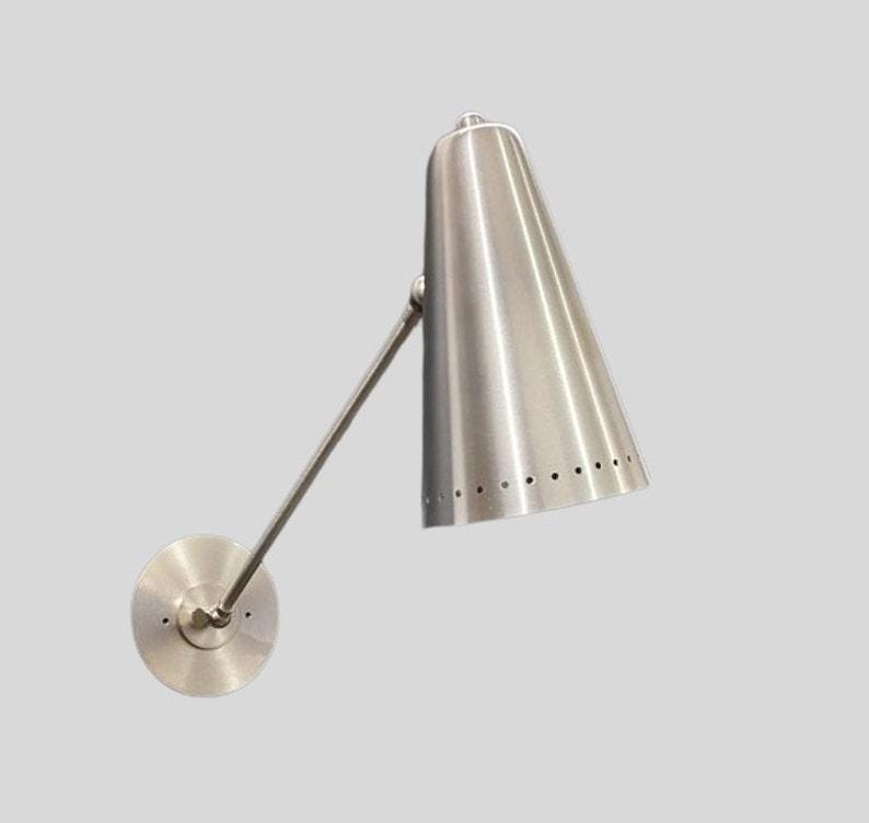 Pair of Mid Century Cone Shade Brushed Chrome Finish Italian Wall Light Sconce - Fixtures - Bedroom Lights - Vanity Lamps