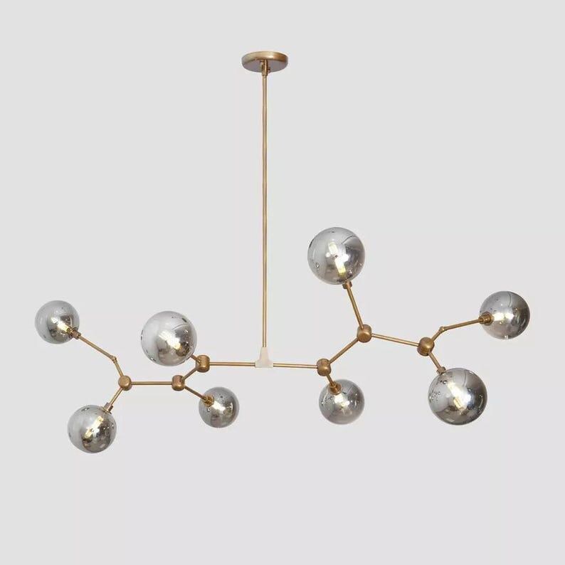 Ceiling Chandelier Eight Globe Light Branch Sputnik Brass Catalyst Pendant Light Raw Brass Finish Bedroom Lights Fixture