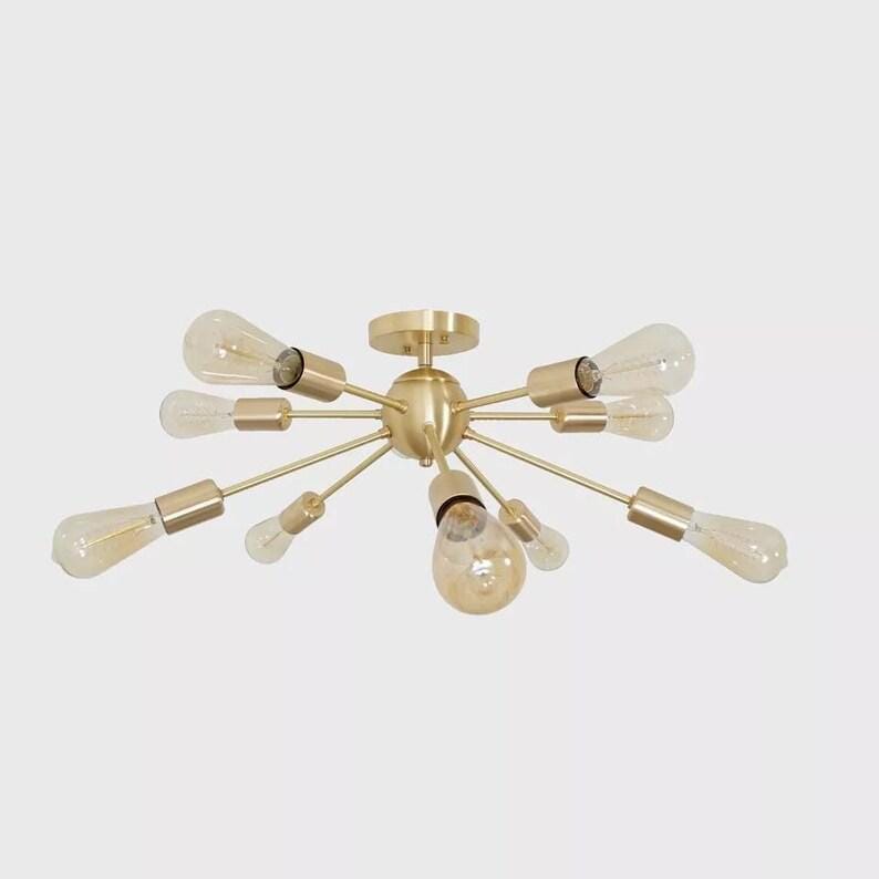 Flush Mount Sputnik Chandelier Modern Brass 10 Arm Light Ceiling Fixture Brushed Brass Finish Bedroom Lights Fixture