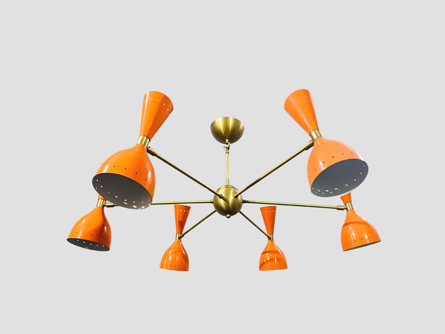Six Arm 12 Lights Stilnovo Style ~ Brass Sputnik Chandelier Light Fixture ~ Mid Century Modern Light Brass Chandelier