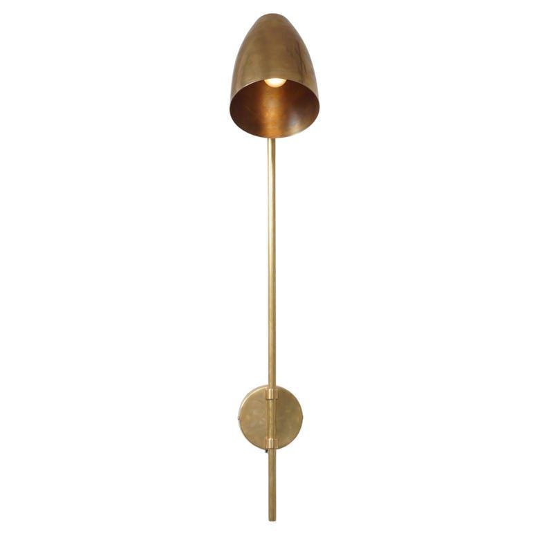Mid Century Stilnovo Style Single Light Shade Brass Sconce Raw Brass Style Pivot Wall Mount Lamp Light Fixture