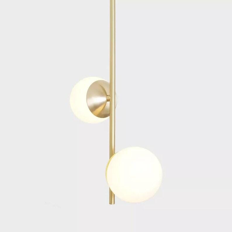 2 Glass Globes Pendant Light Modern Brass Stem Sputnik Chandelier Brushed Brass Finish Bedroom Lights Fixture