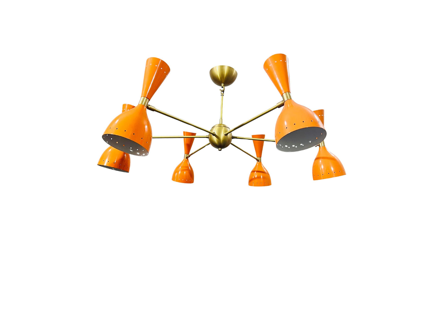 Six Arm 12 Lights Stilnovo Style ~ Brass Sputnik Chandelier Light Fixture ~ Mid Century Modern Light Brass Chandelier