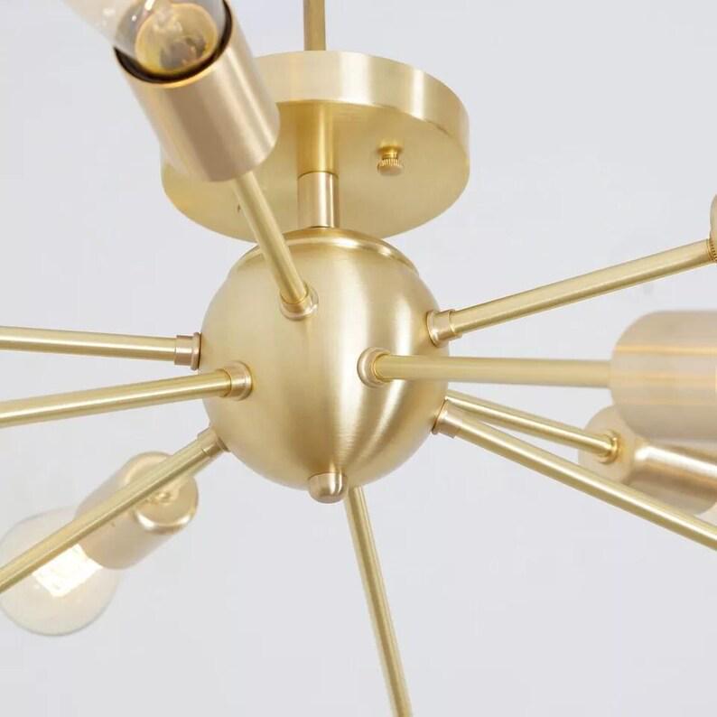 Flush Mount Sputnik Chandelier Modern Brass 10 Arm Light Ceiling Fixture Brushed Brass Finish Bedroom Lights Fixture