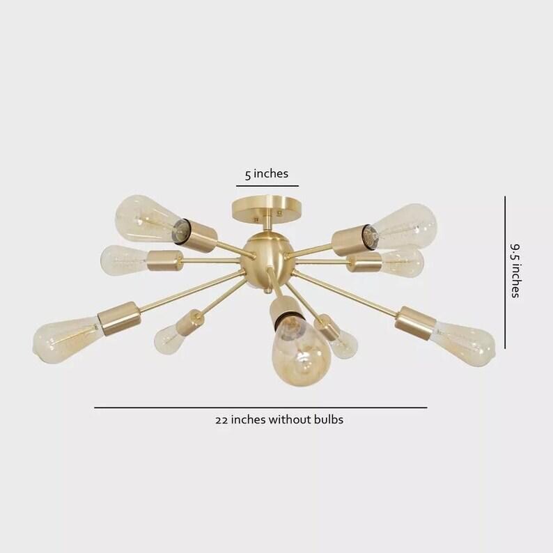 Flush Mount Sputnik Chandelier Modern Brass 10 Arm Light Ceiling Fixture Brushed Brass Finish Bedroom Lights Fixture