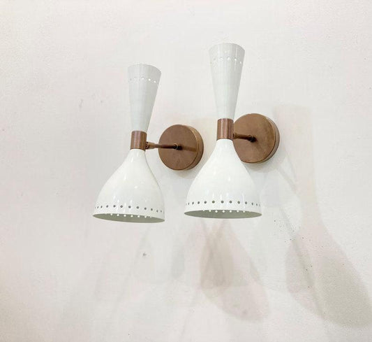 Pair Of  Sconce Mid Century Twin Bulb Wall Sconce Adjustable Raw Brass Wall Lamp Style Solid Brass White Shades