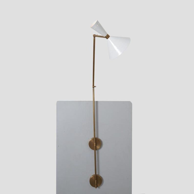 Wall Sconce Large Single Shade Articulated Brass Mid Century Raw Brass Italian Style Wall Lamp Bedside Wall Mount Light Fixture