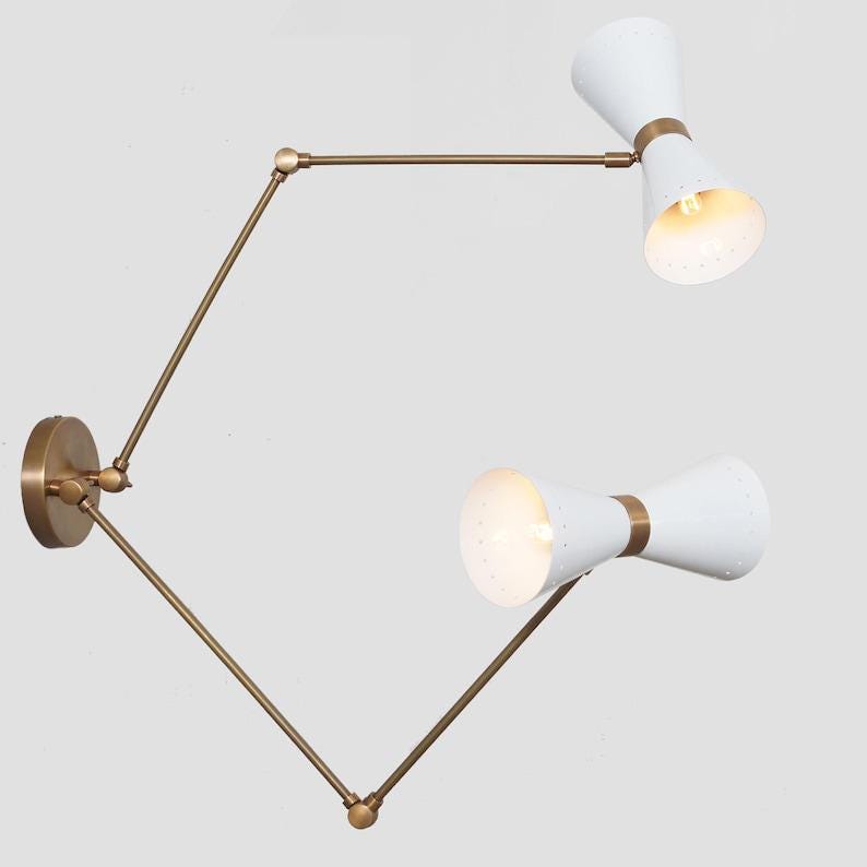 Mid Century Style Wall Sconce Double Shade Articulated Brass Sconce Brass Wall Lamps Light Fixture