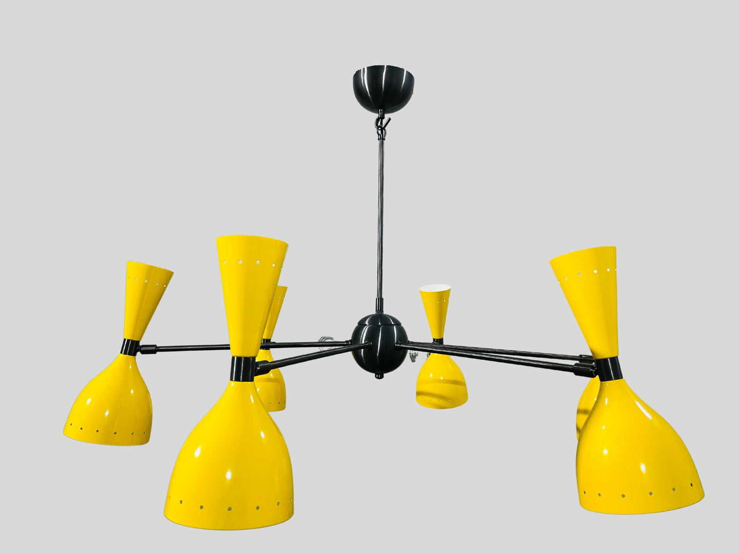 Sputnik Chandelier Light Six Arm 12 Lights Stilnovo Style ~ Brass Fixture ~ Mid Century Modern Light Brass Chandelier