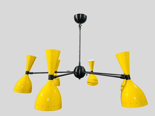 Sputnik Chandelier Light Six Arm 12 Lights Stilnovo Style ~ Brass Fixture ~ Mid Century Modern Light Brass Chandelier