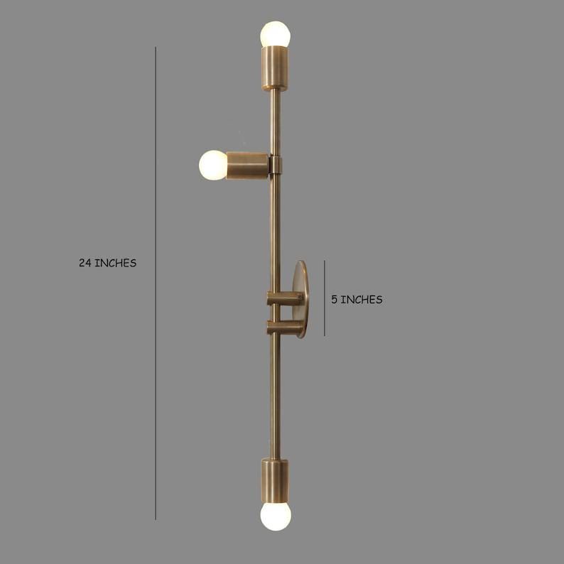Sputnik Wall Sconce Raw Brass Three Light Bare Bulbs Wall Lamp Light Fixture