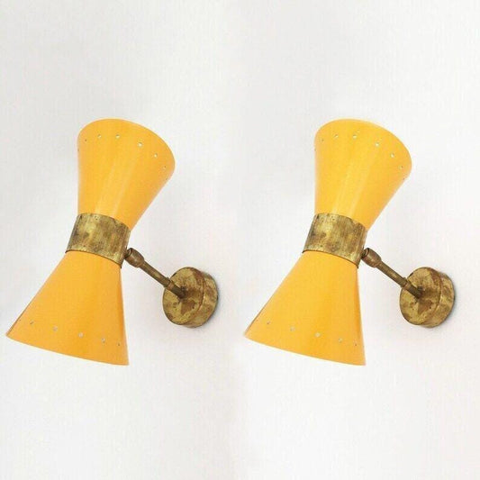 A Pair Of Wall Light Lamp Italian Stilnovo Diablo Yellow in Raw Brass Finish , Wall Lighting Vanity Lamp Bathroom Lamp Light Fixture