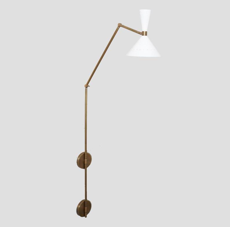 Wall Sconce Large Single Shade Articulated Brass Mid Century Raw Brass Italian Style Wall Lamp Bedside Wall Mount Light Fixture