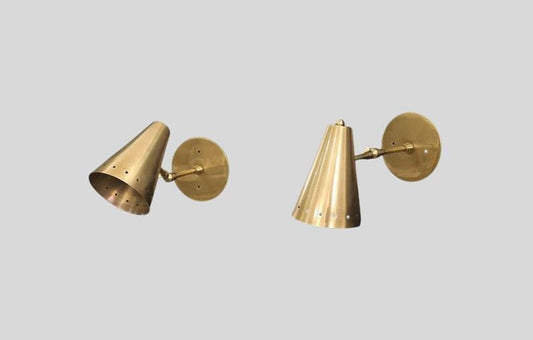 Mid Century Cone Shade Wall Sconce Pair of Sconce Raw Brass Finish Italian Wall Light Sconce - Fixtures - Bedroom Lights - Vanity Lamps