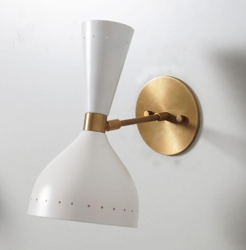 Wall Sconce Mid Century Italian Brass Stilnovo Style Brass Sputnik Two Light Beside Wall Mount Lamp Light Fixture