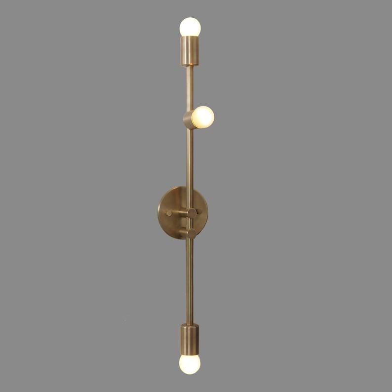 Sputnik Wall Sconce Raw Brass Three Light Bare Bulbs Wall Lamp Light Fixture