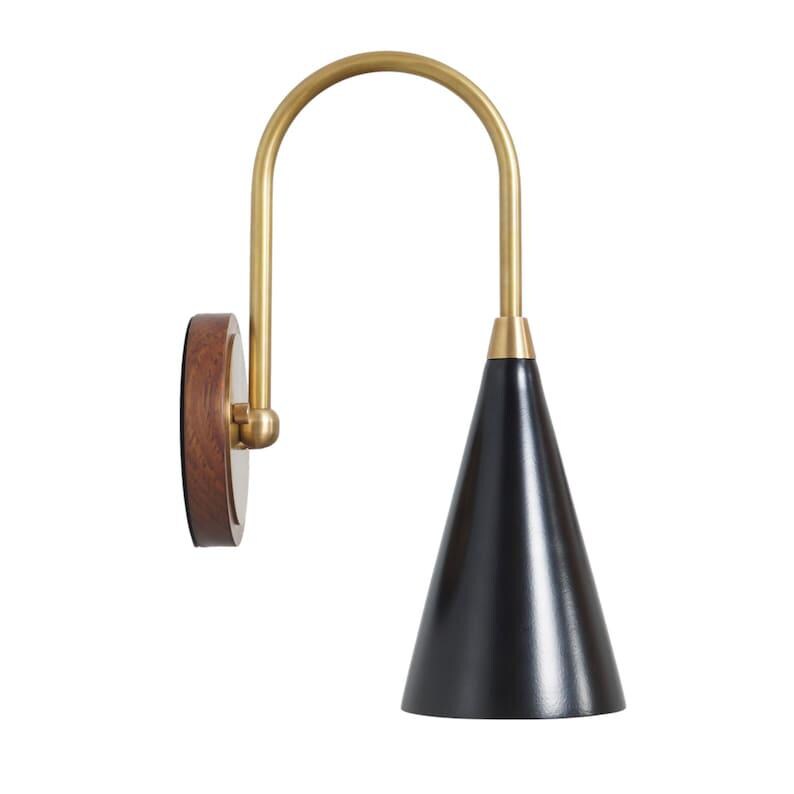 Mid Century Stilnovo Style Single Light Cone Shade Brass Wall Sconce Beside Wall Lamp Light Fixture
