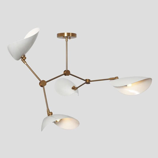 Curved Disk Shade Branch Sputnik Chandelier Ceiling Lamp Stilnovo Style Four Arms Raw Brass Finish Bedroom Lights Fixture