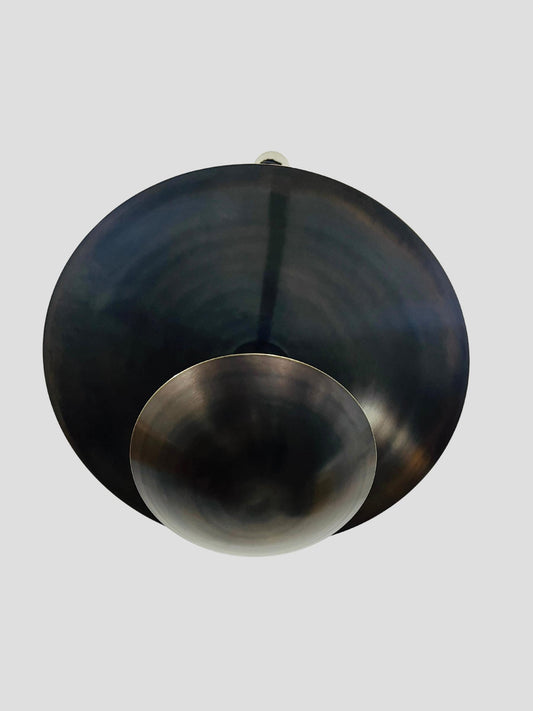 3 Light Modern Flush Mount Chandelier ~ Italian Brass Pendent Double Disk Shade ~ Inspired Lighting Fixture