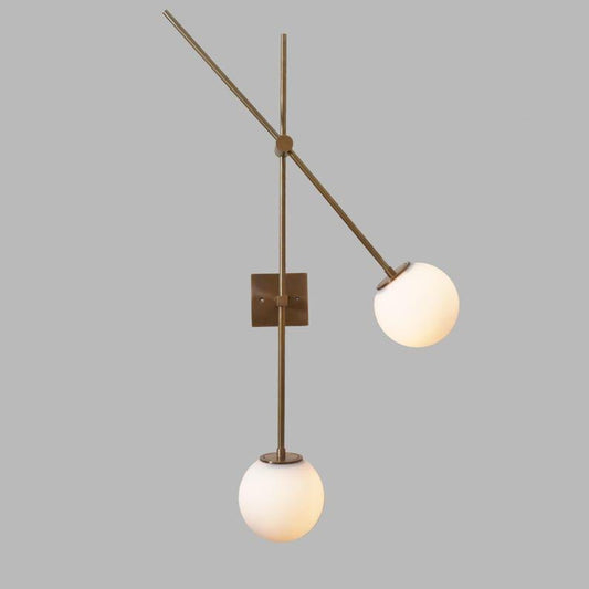 Mid century Sputnik Wall Sconce Two Glass Globe Light Brass Articulating Bedside Wall Lamp Light Fixture