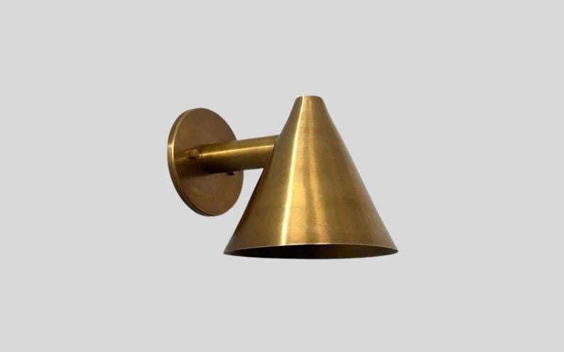 Pair of Mid Century Cone Shape Raw Brass Finish - Italian Wall Light Sconce Fixtures - Bedroom Lights - Vanity Lamps