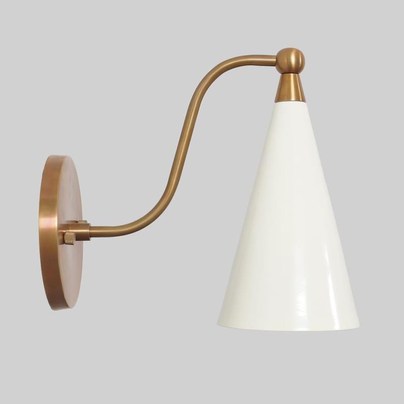 Mid Century Italian Style Single Light Cream Shade Raw Brass Wall Sconce Style Brass Wall Lamp Light Fixture